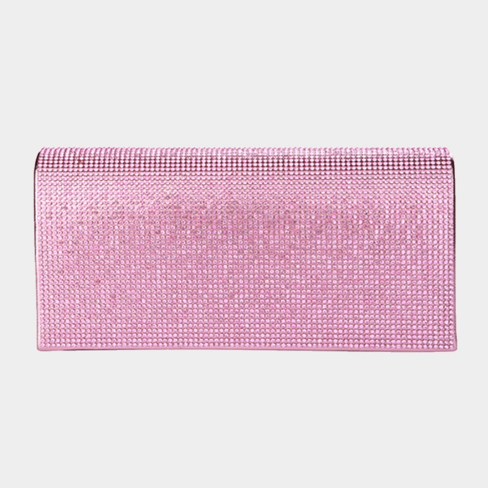Pink Clutch Rhinestone Crystal Purse Bling Evening Crossbody Bag